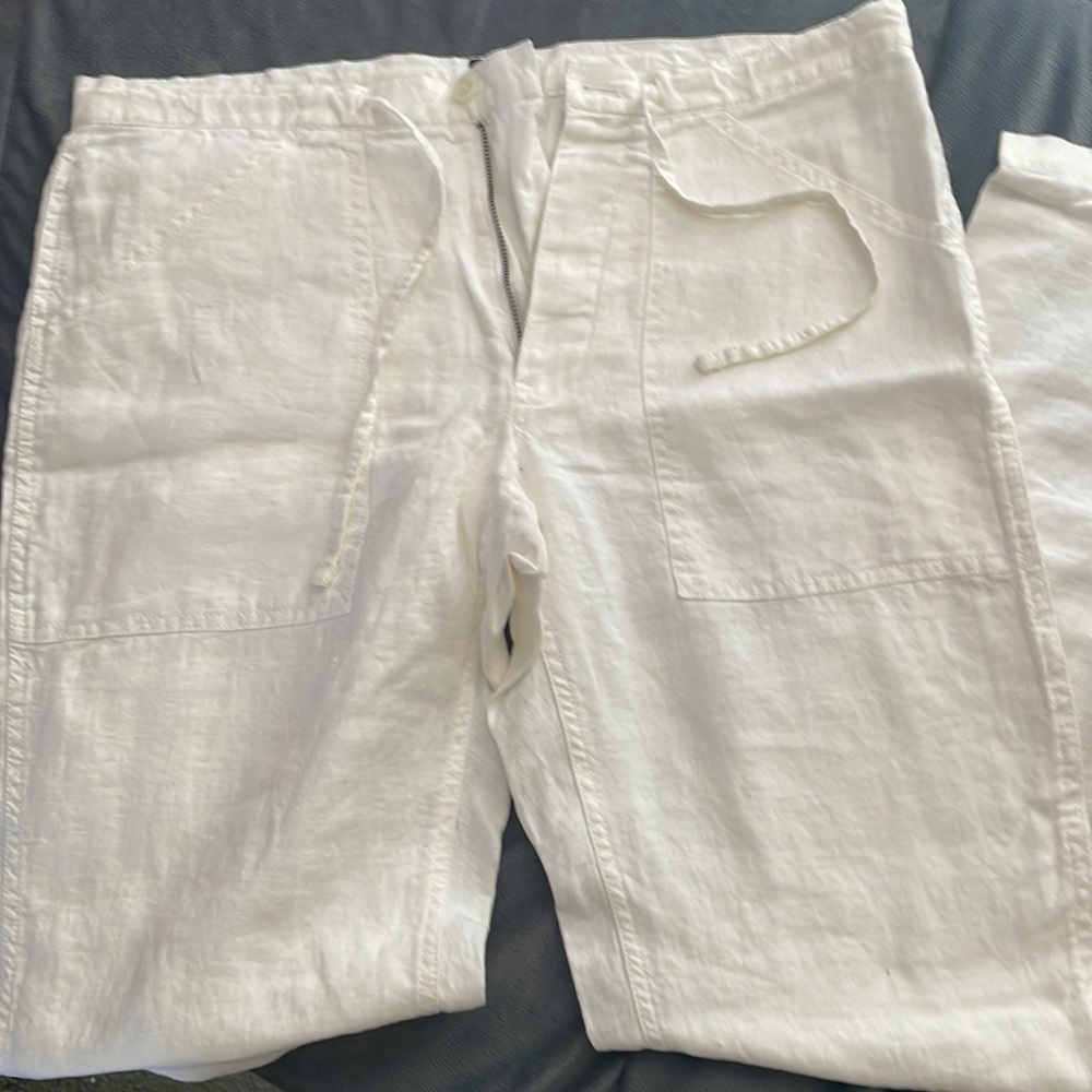 Gap white linen straight fit pants